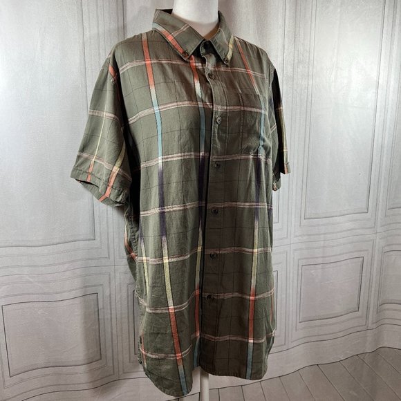 ELEMENT Olive Green Windowpane Design Short Sleeve Button Down Shirt Med… - Picture 1 of 7